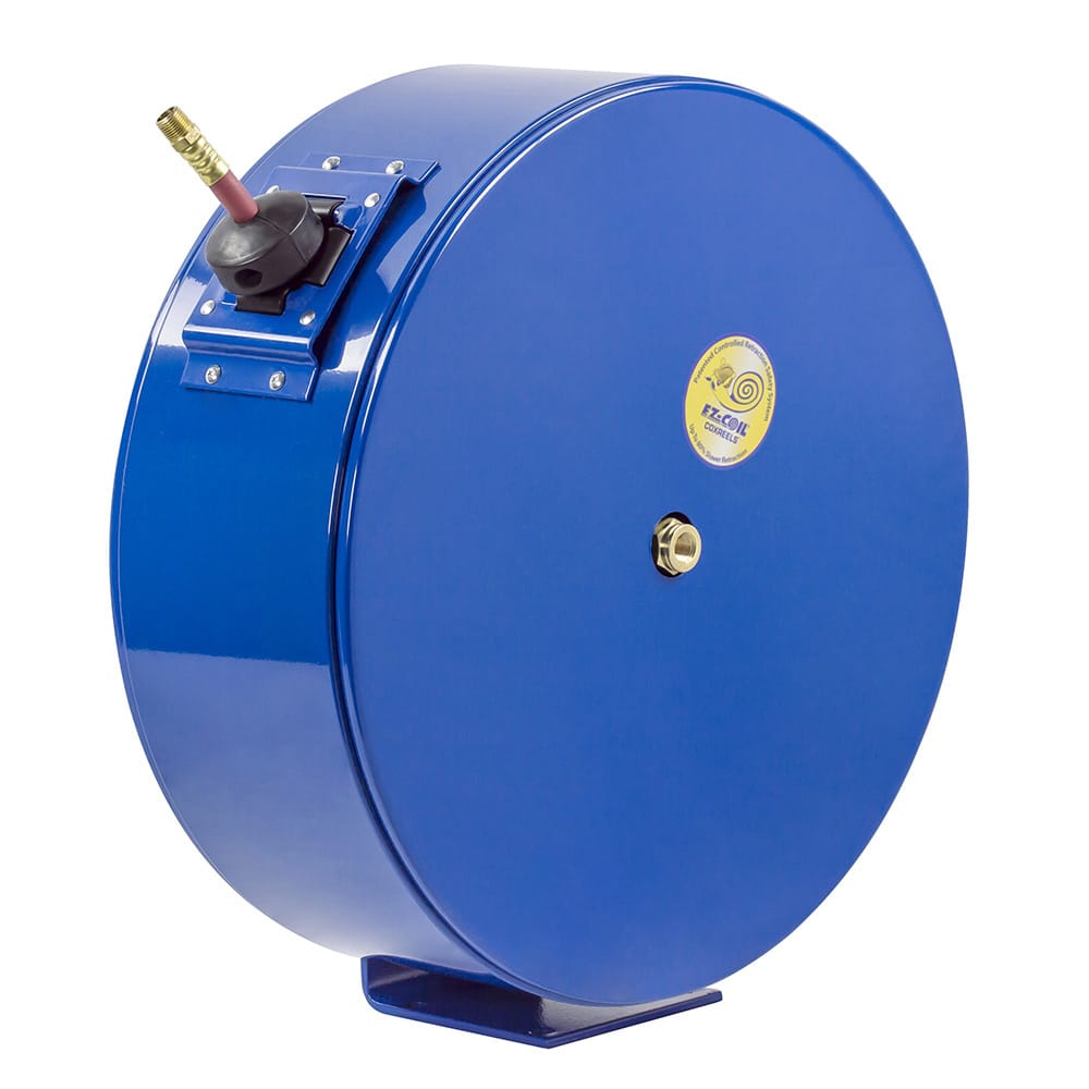 Coxreels Safety Series Spring Rewind Hose Reel for air/water: 3/8 I.D.,  50' high visibility safety hose, 300 PSI Model EZ-P-LP-350-HV - Pneumatics  Now Equipment