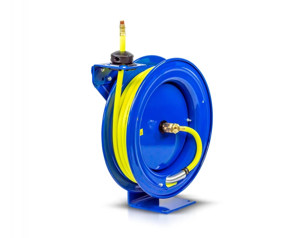 Coxreels Safety Series Spring Rewind Hose Reel for air/water: 3/8 I.D.,  25' high visibility safety hose, 300 PSI Model EZ-P-LP-325-HV - Pneumatics  Now Equipment