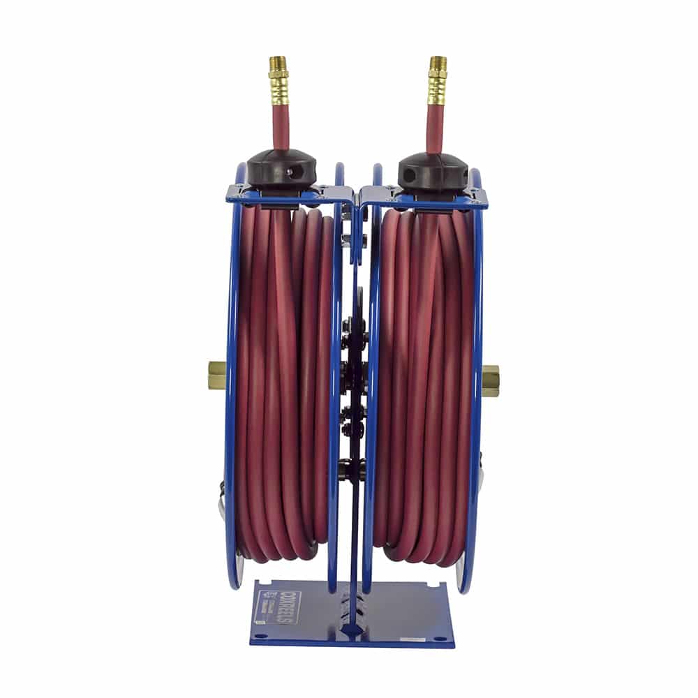 Coxreels Dual Purpose Spring Rewind Hose Reel for air/water: 3/8 I.D., 25'  hose each, 300 PSI Model C-LP-325-325 - Pneumatics Now Equipment