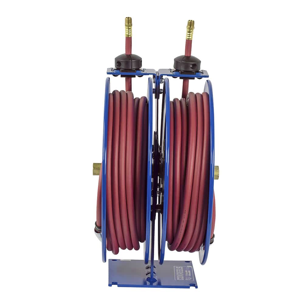 Coxreels Dual Purpose Spring Rewind Hose Reel for air/water: 3/8″ I.D., 25′  hose each, 300 PSI Model C-LP-325-325