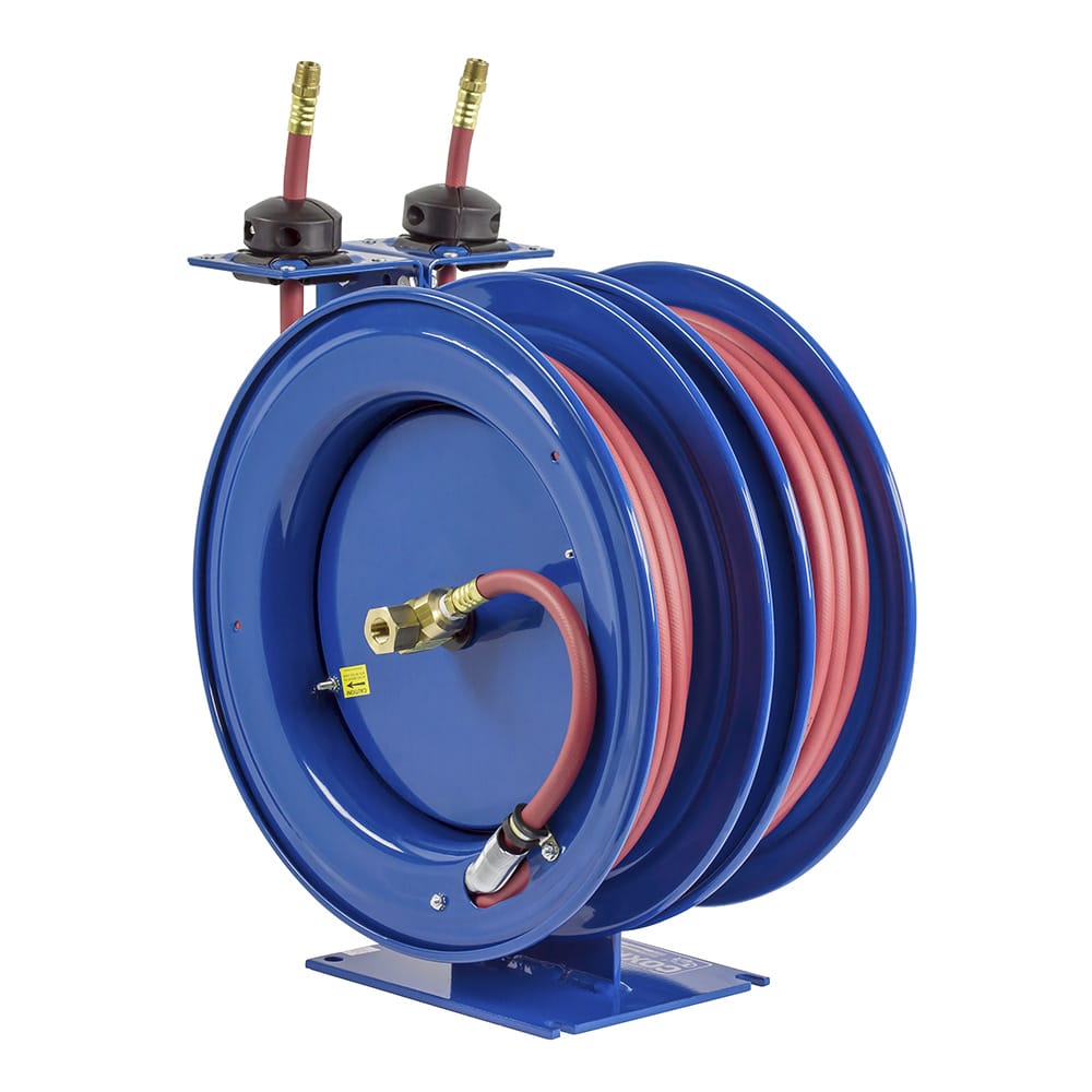 Coxreels Dual Purpose Spring Rewind Hose Reel for air/water: 1/4 I.D., 50'  hose each, 300 PSI Model C-LP-150-150 - Pneumatics Now Equipment