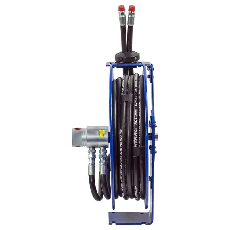 Coxreels Dual Hydraulic Hose Spring Rewind Hose Reel for hydraulic oil: 1/2  I.D., 30' hose, 2500 PSI Model MPD-N-430 - Pneumatics Now Equipment